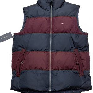 NEW $169 Tommy Hilfiger Down Puffer Vest! L  Purple & Navy Stripe  Floral Lining